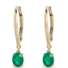 Oval Emerald Leverback Earrings, 14K Yellow Gold