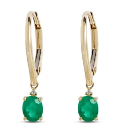 Oval Emerald Leverback Earrings, 14K Yellow Gold