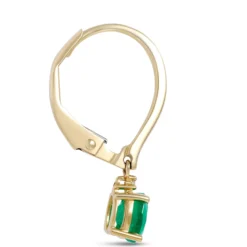 Oval Emerald Leverback Earrings, 14K Yellow Gold