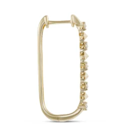 Oval Hoop Diamond Earrings, 14K Yellow Gold
