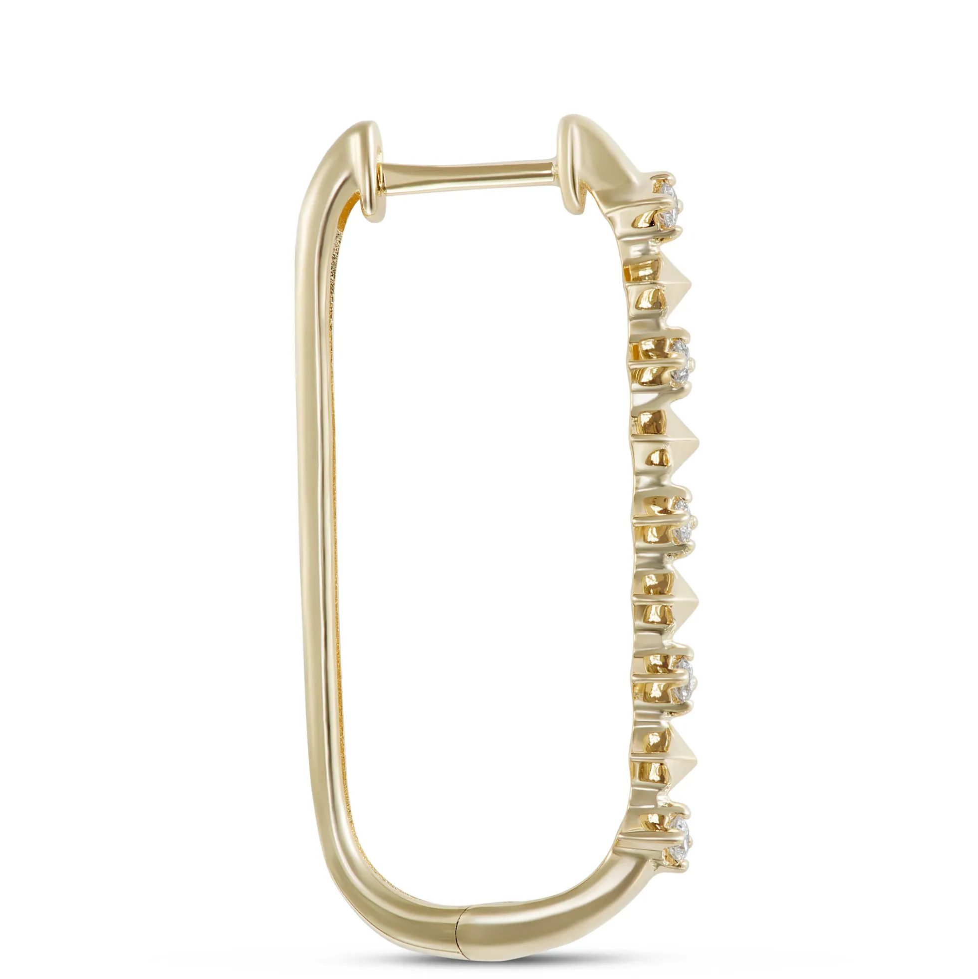 Oval Hoop Diamond Earrings, 14K Yellow Gold