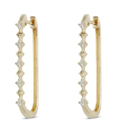 Oval Hoop Diamond Earrings, 14K Yellow Gold