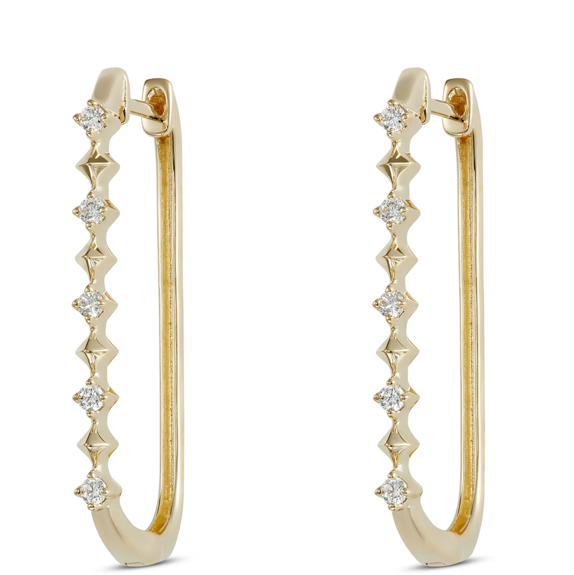 Oval Hoop Diamond Earrings, 14K Yellow Gold