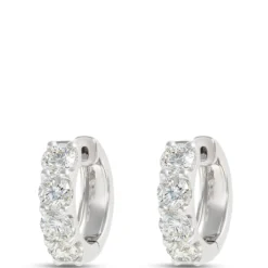 Oval Hoop Diamond Earrings, 2 Total Carat Weight, 14K White Gold