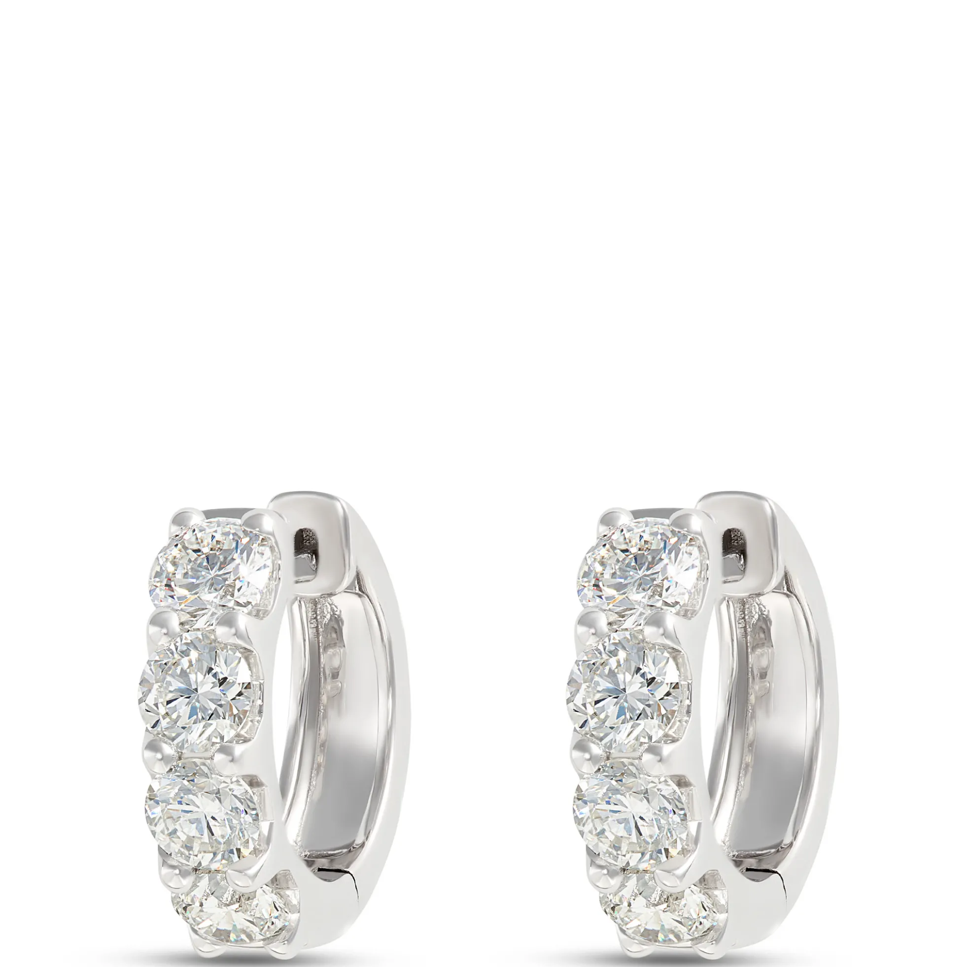 Oval Hoop Diamond Earrings, 2 Total Carat Weight, 14K White Gold