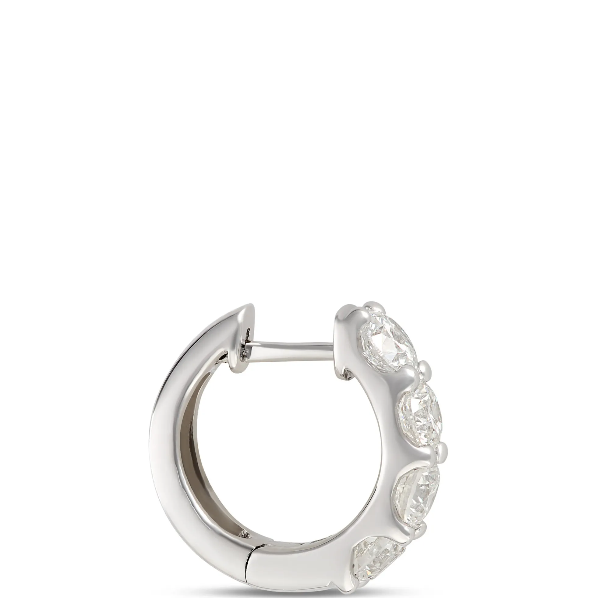 Oval Hoop Diamond Earrings, 2 Total Carat Weight, 14K White Gold
