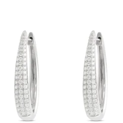 Oval Hoops with Pave Round Diamonds, 14K White Gold