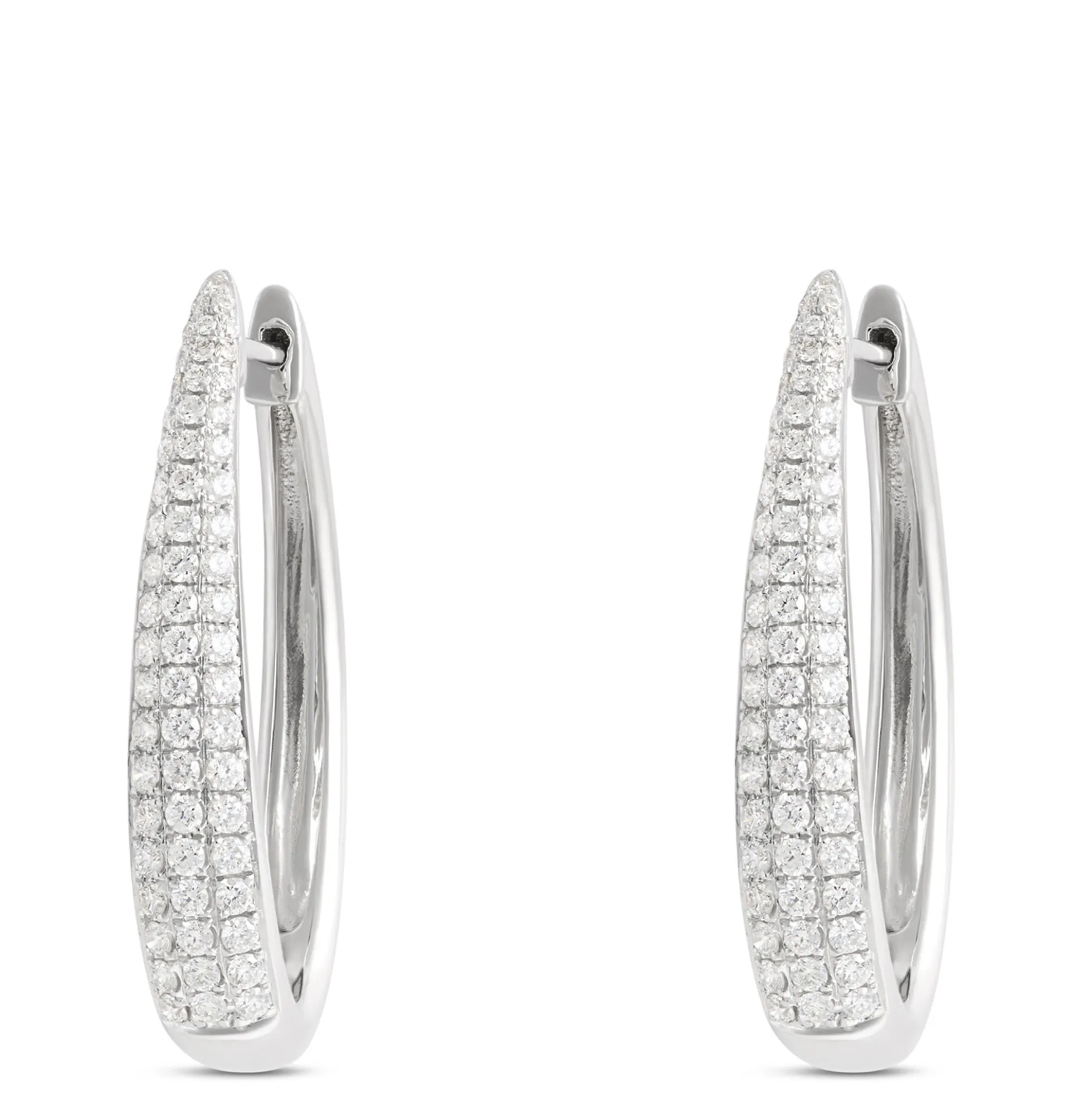 Oval Hoops with Pave Round Diamonds, 14K White Gold