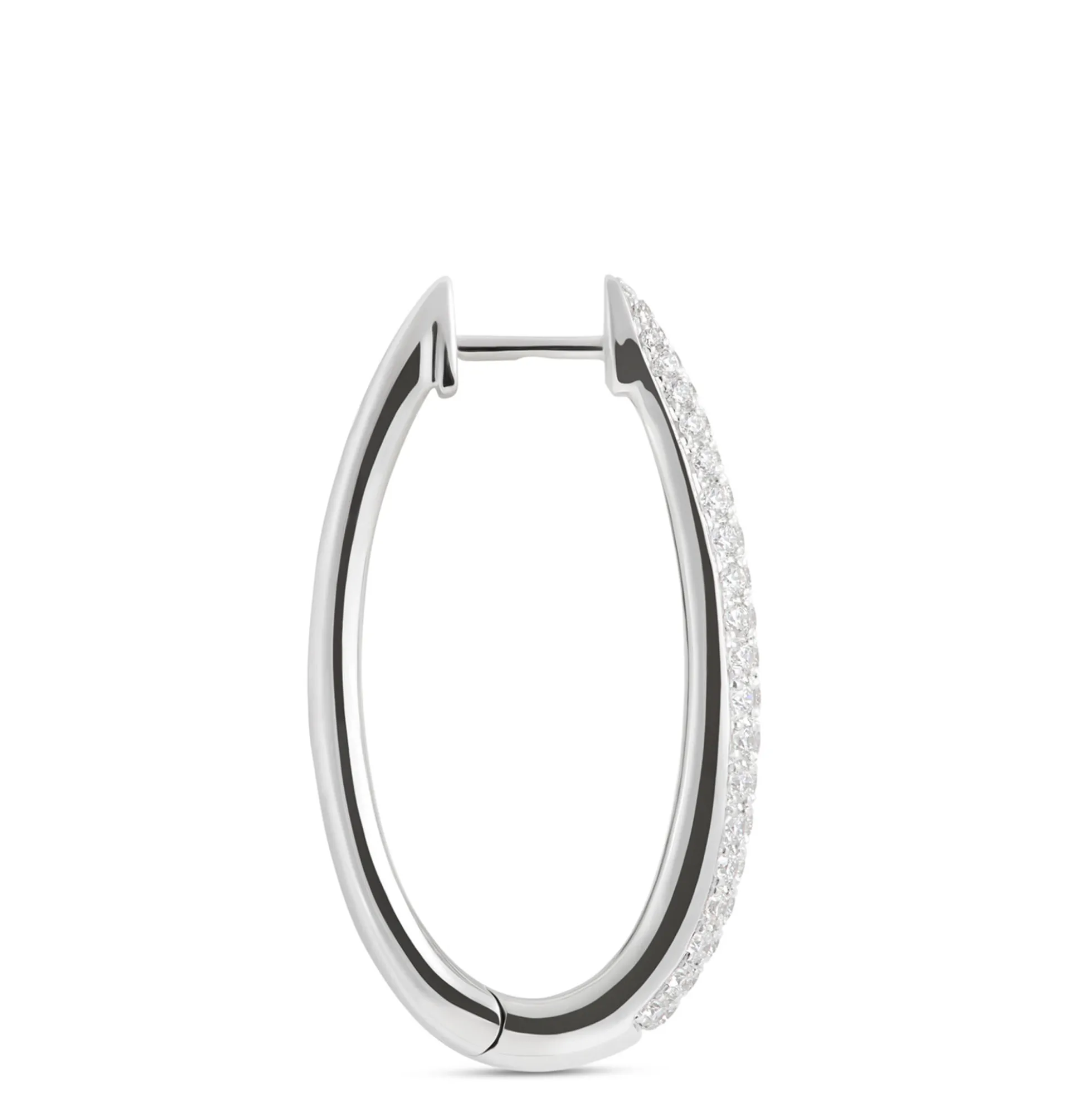Oval Hoops with Pave Round Diamonds, 14K White Gold