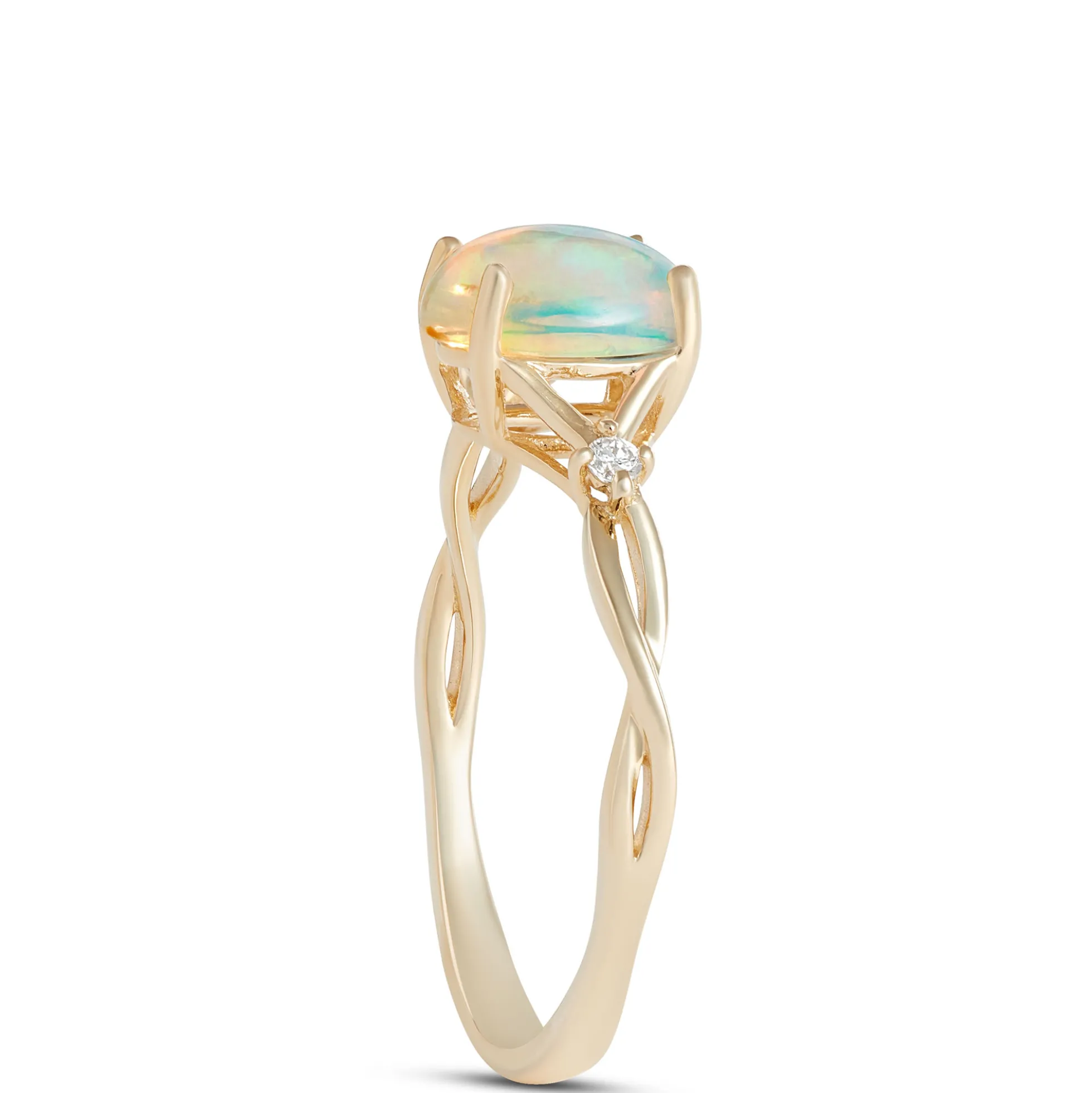 Oval Opal and Diamond Ring, 14K Yellow Gold