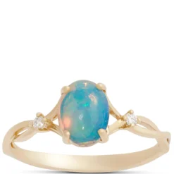 Oval Opal and Diamond Ring, 14K Yellow Gold