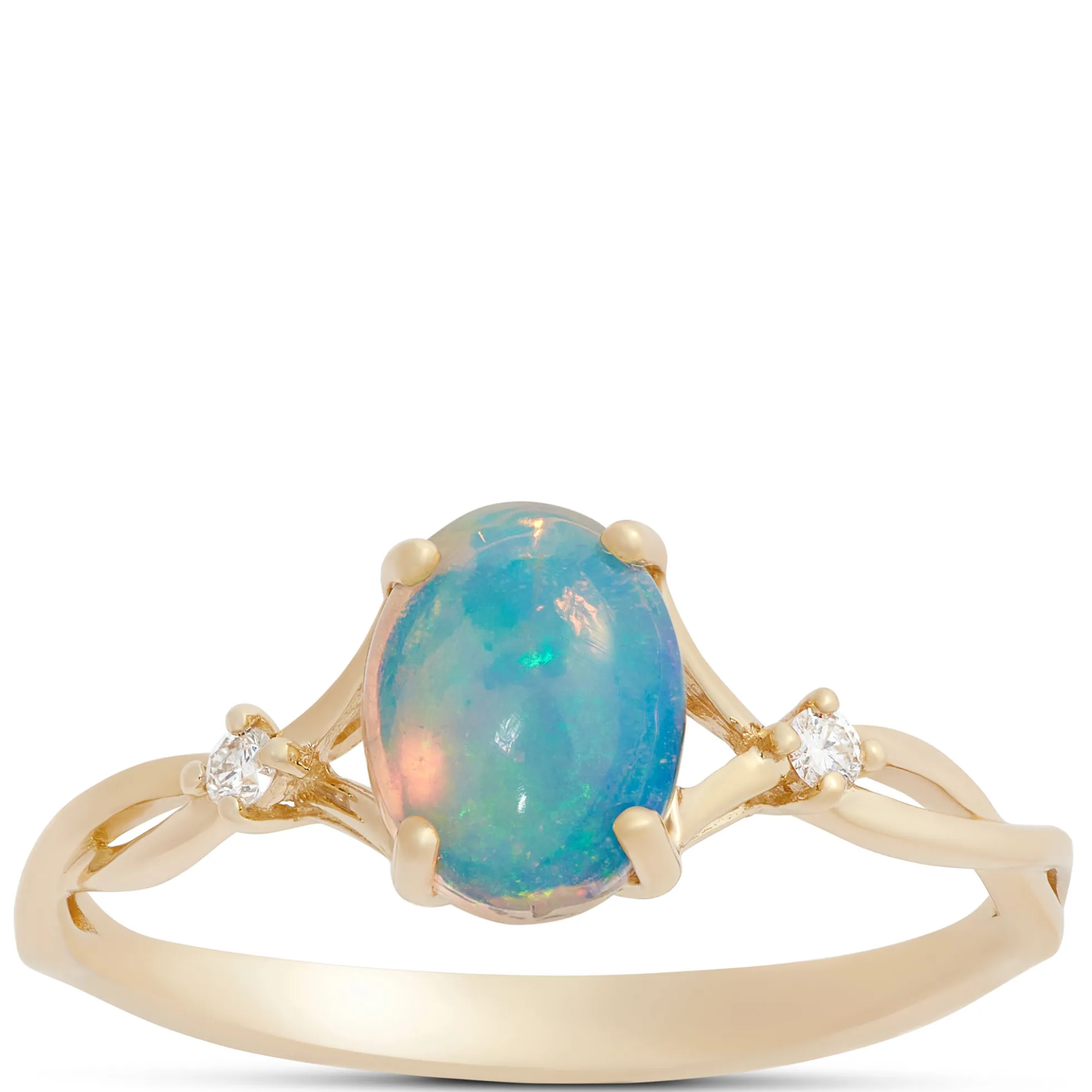 Oval Opal and Diamond Ring, 14K Yellow Gold