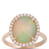 Oval Opal and Round Diamond Halo Ring, 14K Yellow Gold