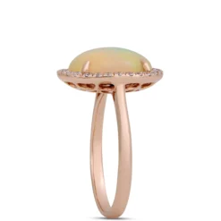 Oval Opal and Round Diamond Halo Ring, 14K Yellow Gold