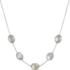 Oval Rainbow Moonstone Necklace, Sterling Silver