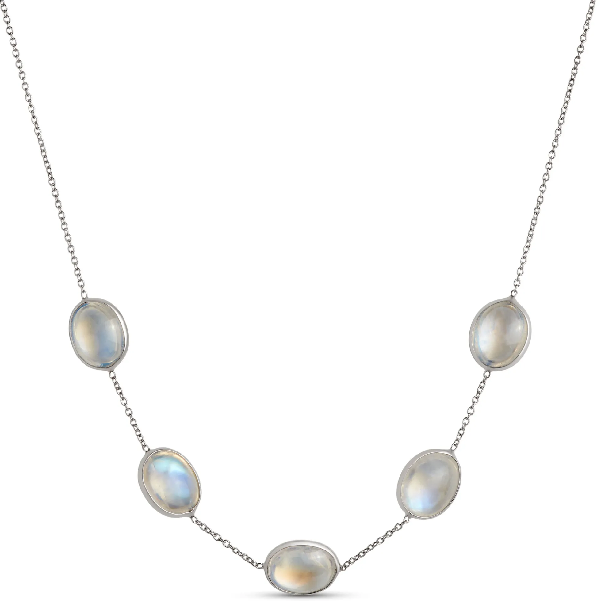 Oval Rainbow Moonstone Necklace, Sterling Silver