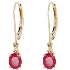 Oval Ruby and Diamond Dangle Earrings, 14K Yellow Gold