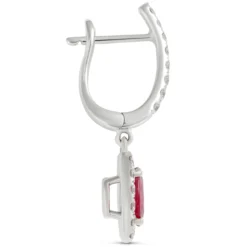 Oval Ruby and Diamond Dangle Earrings, 14K White Gold