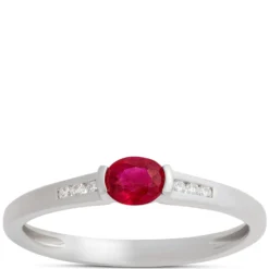 Oval Ruby and Diamond Ring, 14K White Gold