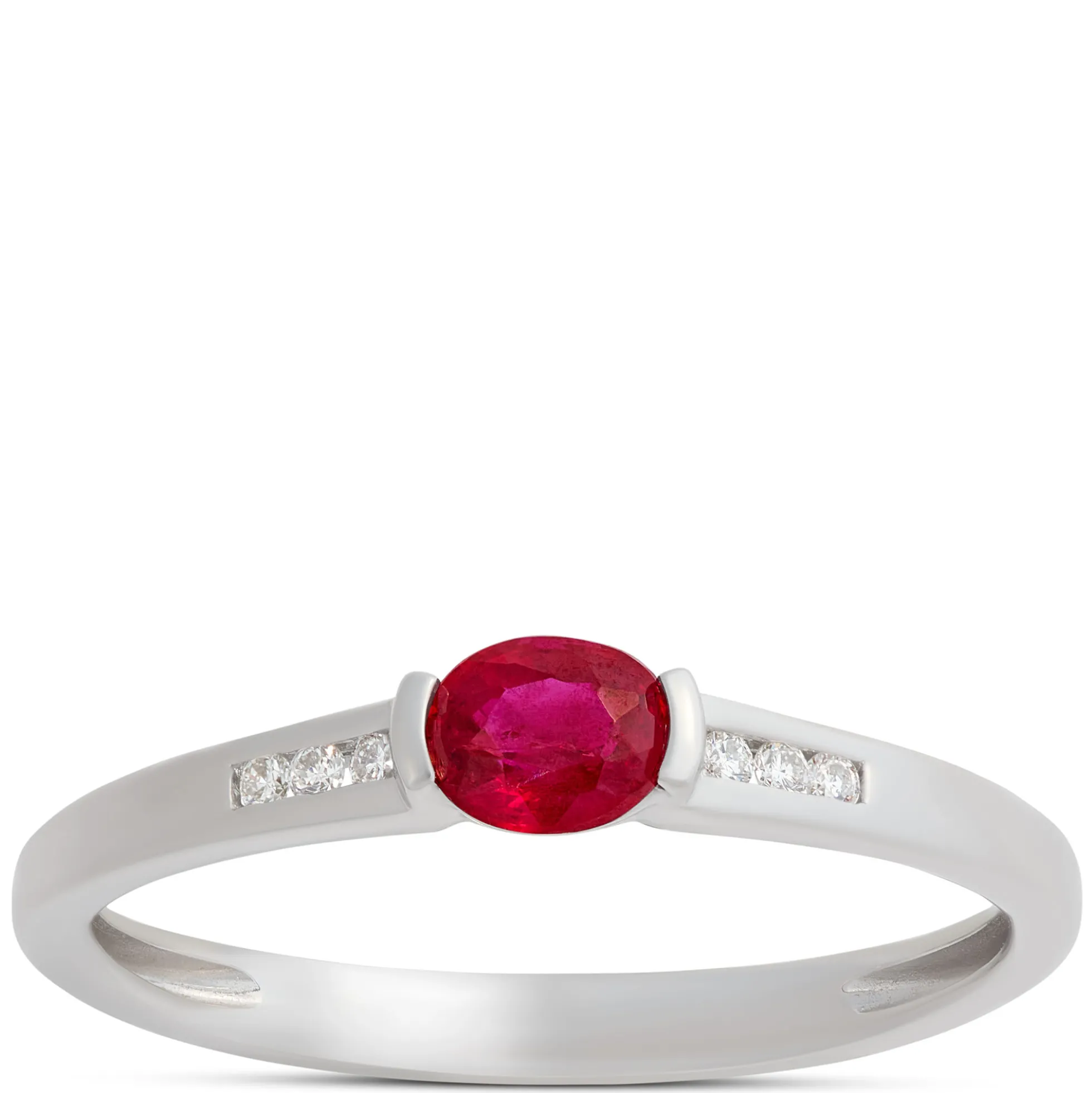 Oval Ruby and Diamond Ring, 14K White Gold