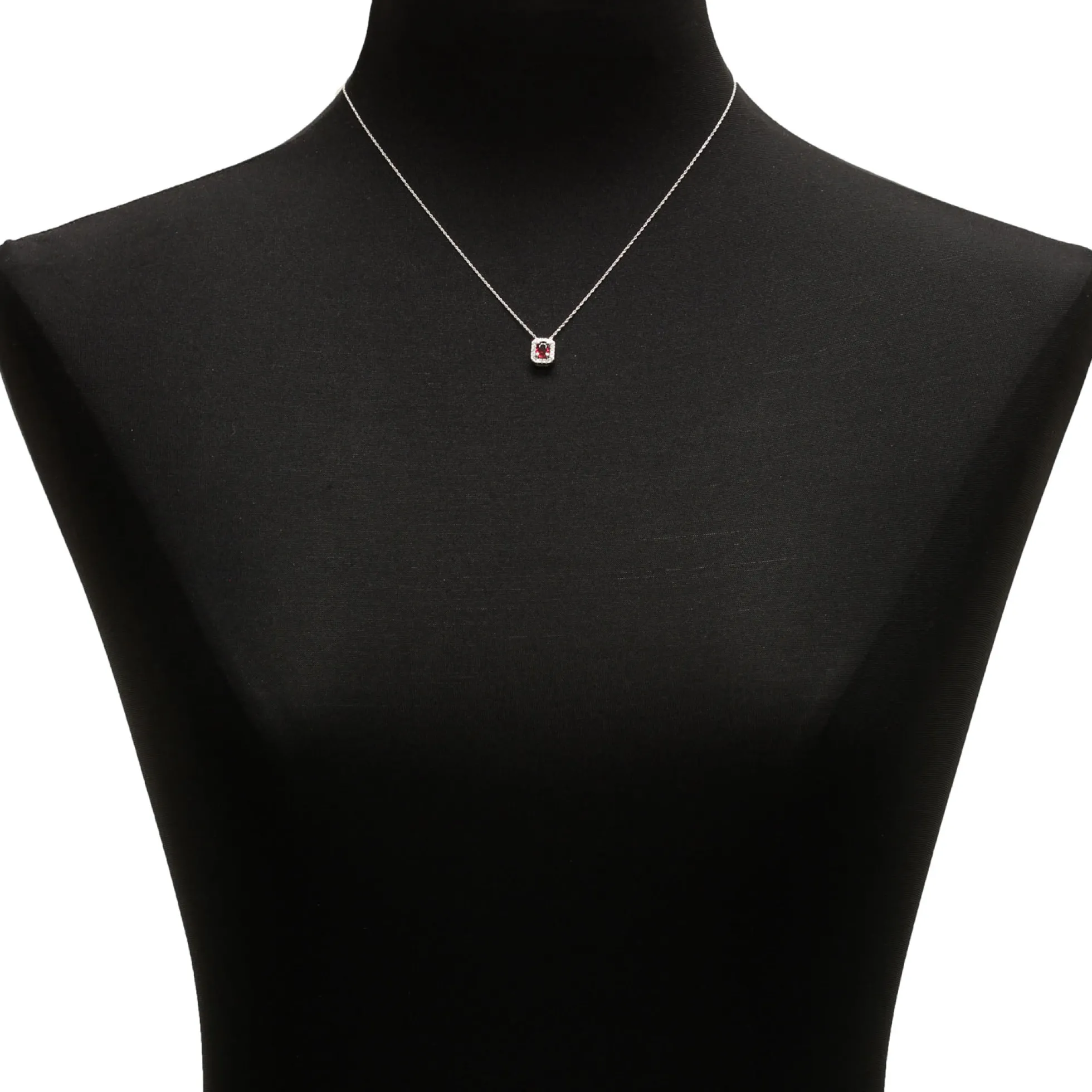 Oval Ruby & Diamond Halo Pendant 14K