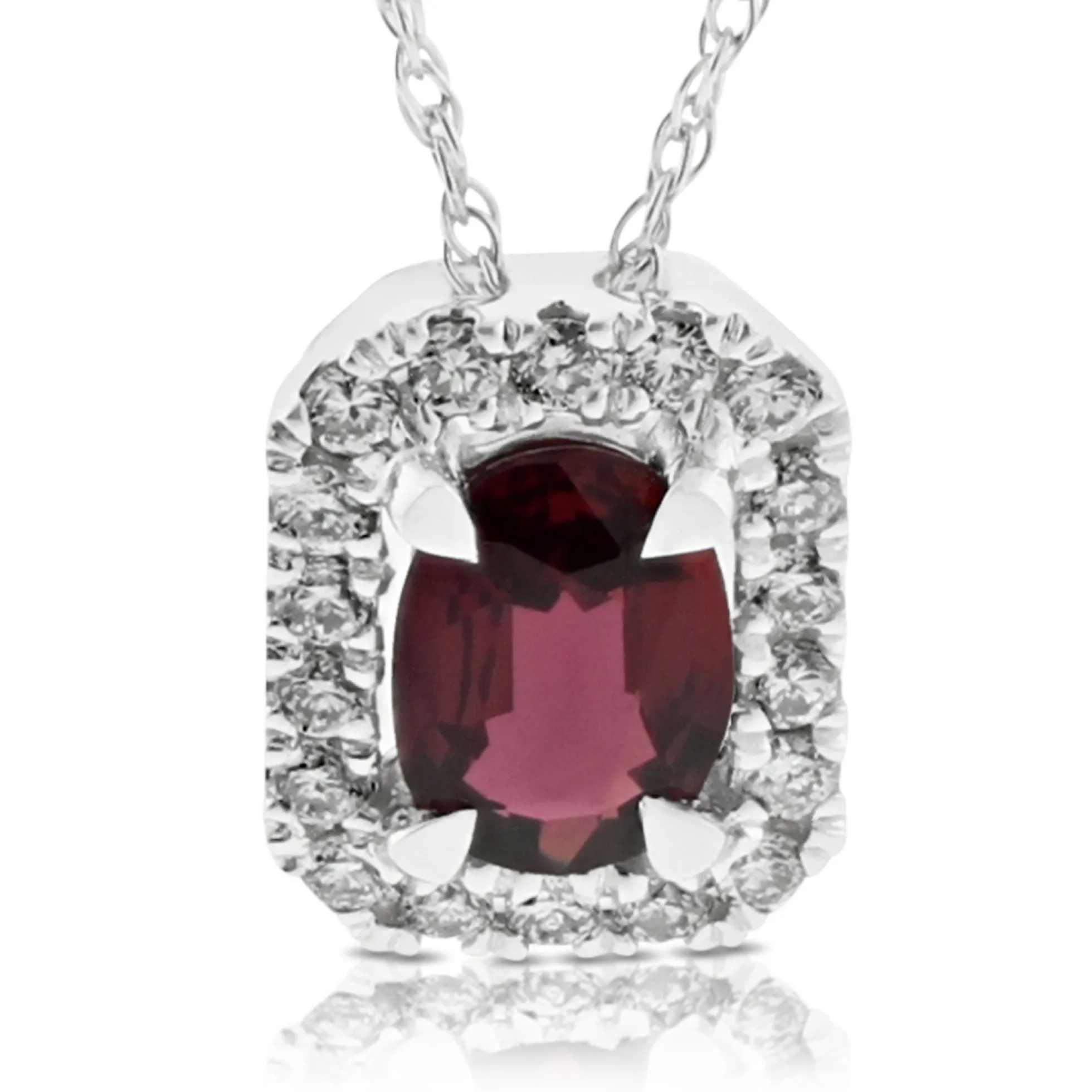 Oval Ruby & Diamond Halo Pendant 14K