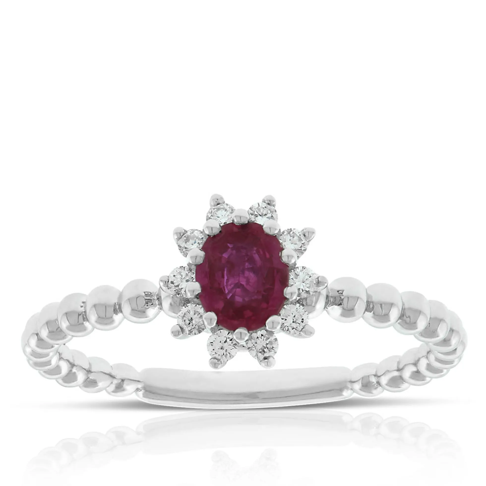 Oval Ruby & Diamond Halo Ring 14K