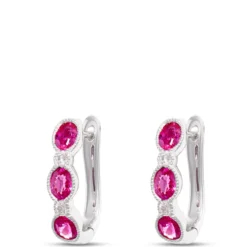 Oval Ruby Hoops, 14K White Gold