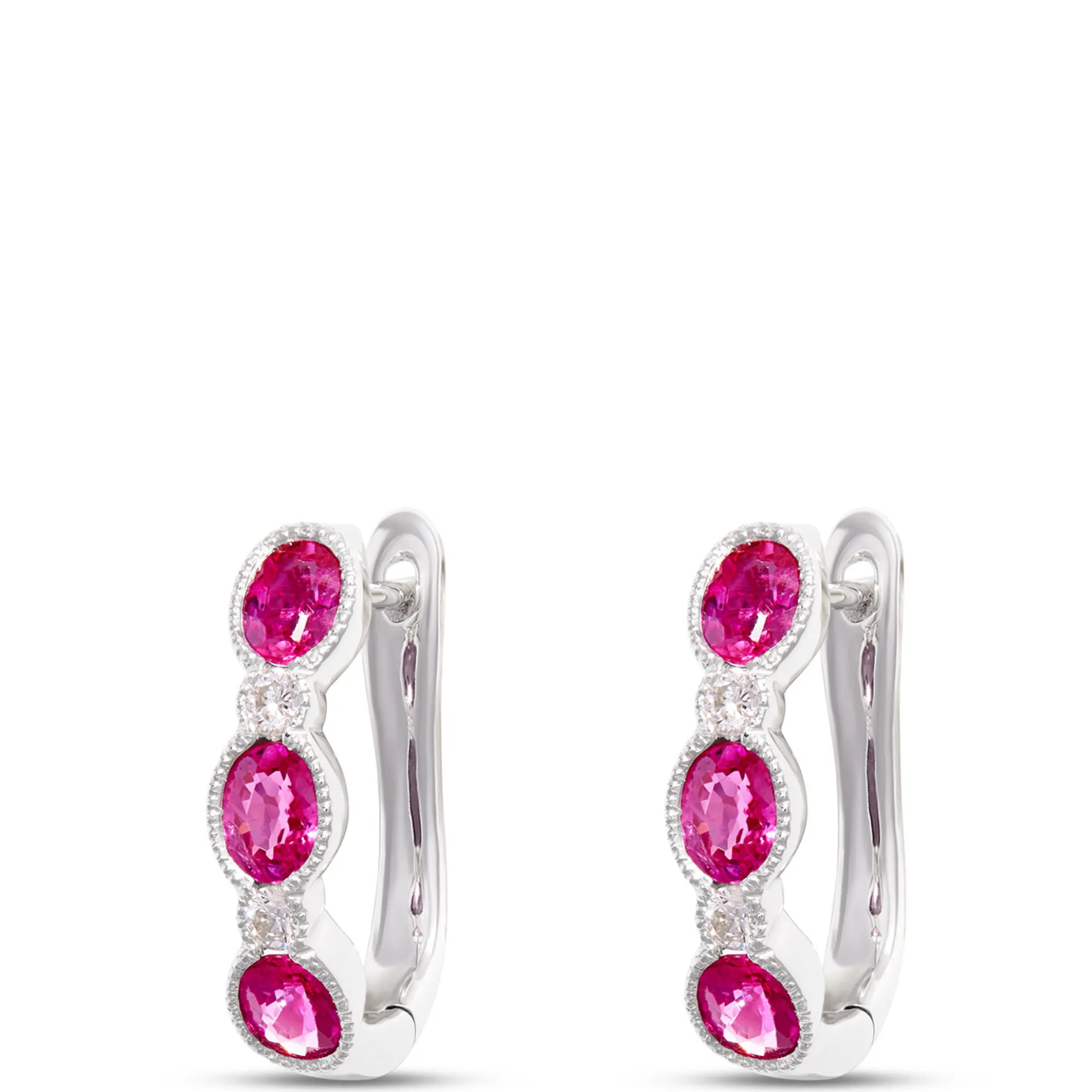 Oval Ruby Hoops, 14K White Gold