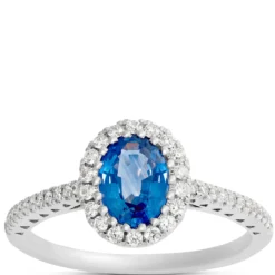 Oval Sapphire and Diamond Engagement Ring, 18K White Gold