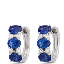 Oval Sapphire and Diamond Hoops, 14K White Gold
