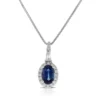 Oval Sapphire & Diamond Halo Necklace 14K