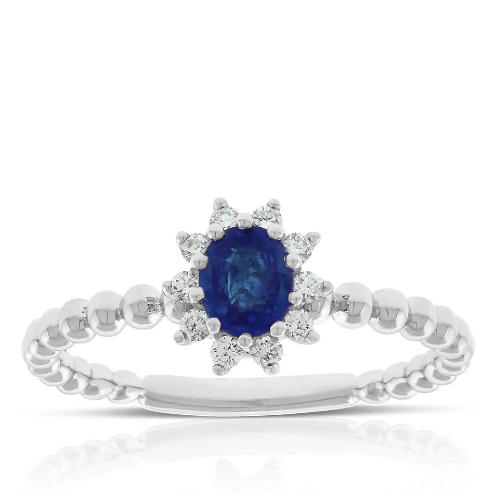 Oval Sapphire & Diamond Halo Ring 14K