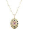 Oval Shaped Confetti Gemstone Pendant, 14K Yellow Gold