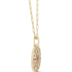 Oval Shaped Confetti Gemstone Pendant, 14K Yellow Gold