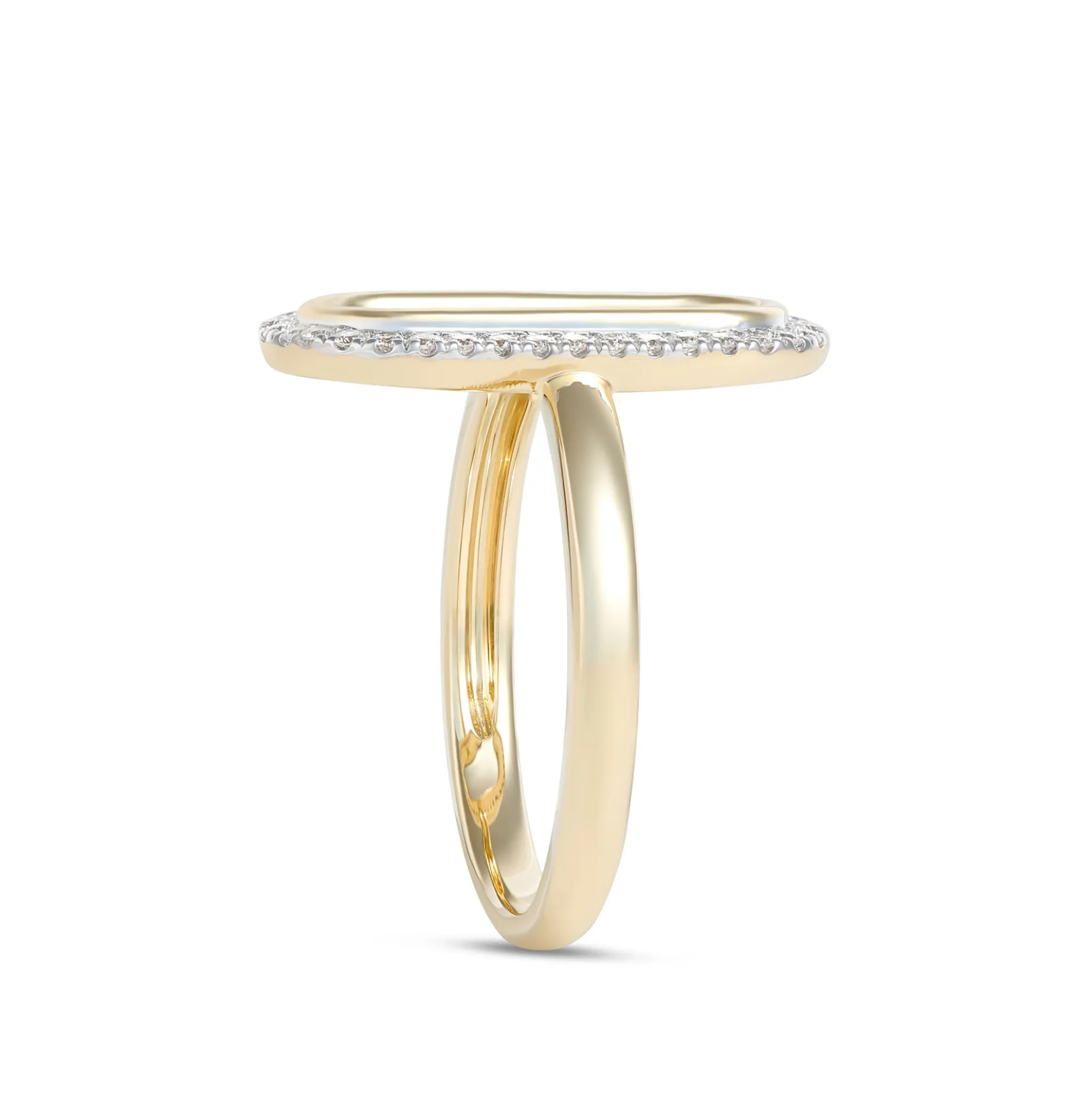 Oval Shaped Open Center Diamond Ring, 14K White and Yellow Gold