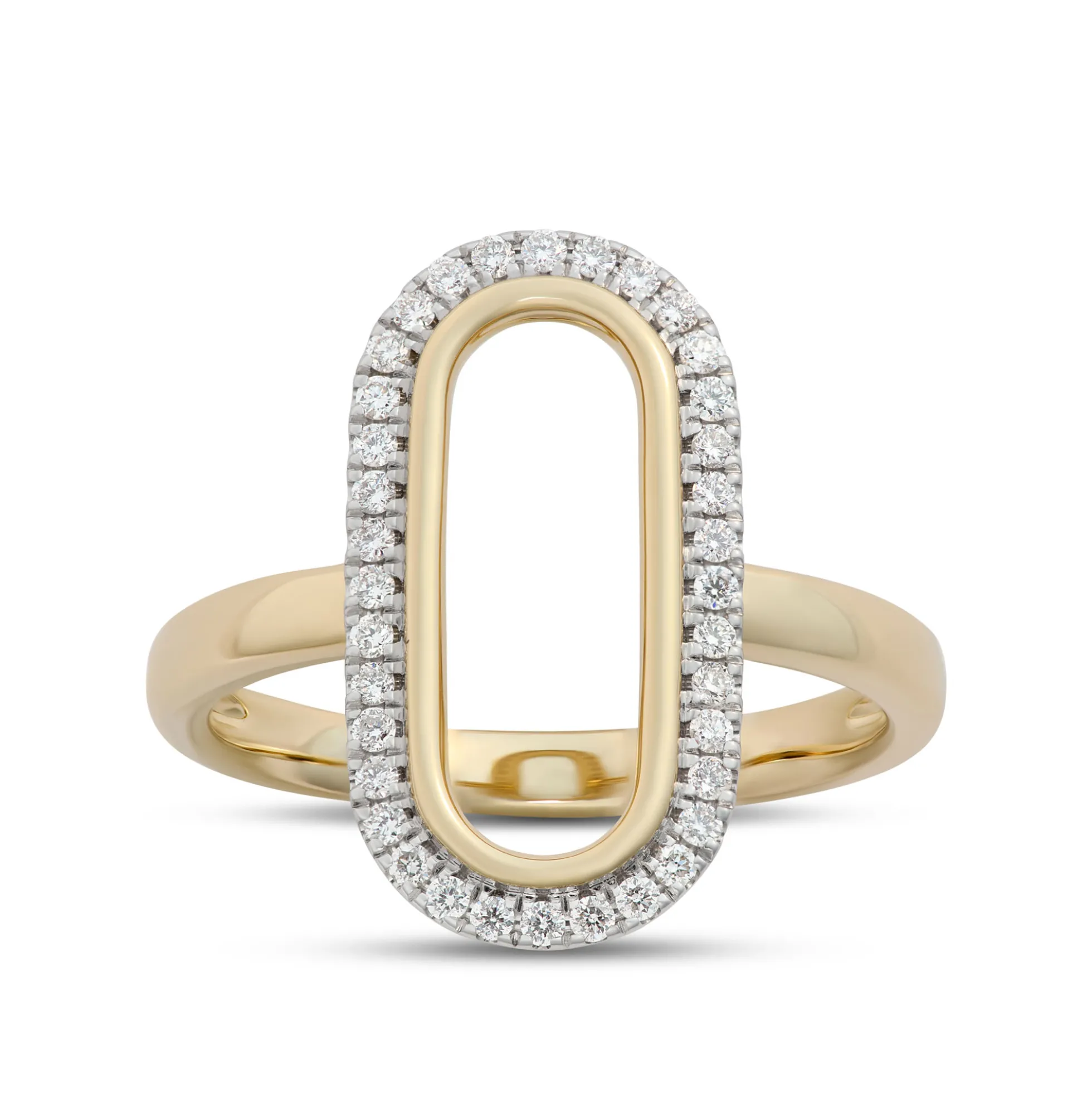 Oval Shaped Open Center Diamond Ring, 14K White and Yellow Gold