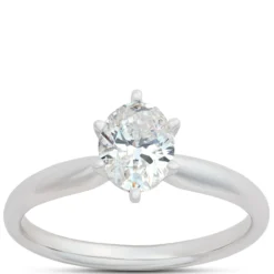 Oval Solitaire Diamond Engagement Ring, 14K White Gold