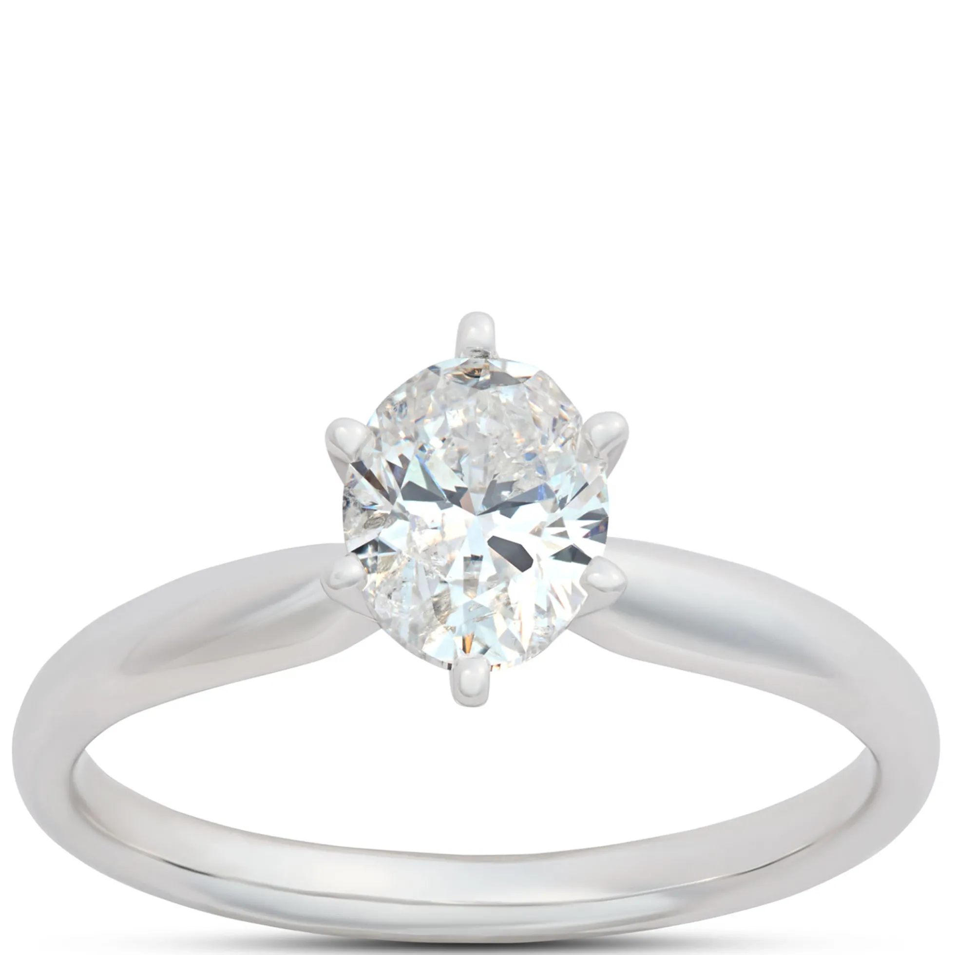 Oval Solitaire Diamond Engagement Ring, 14K White Gold