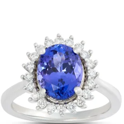 Oval Tanzanite and Diamond Halo Ring, 14K White Gold