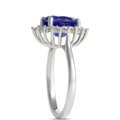 Oval Tanzanite and Diamond Halo Ring, 14K White Gold