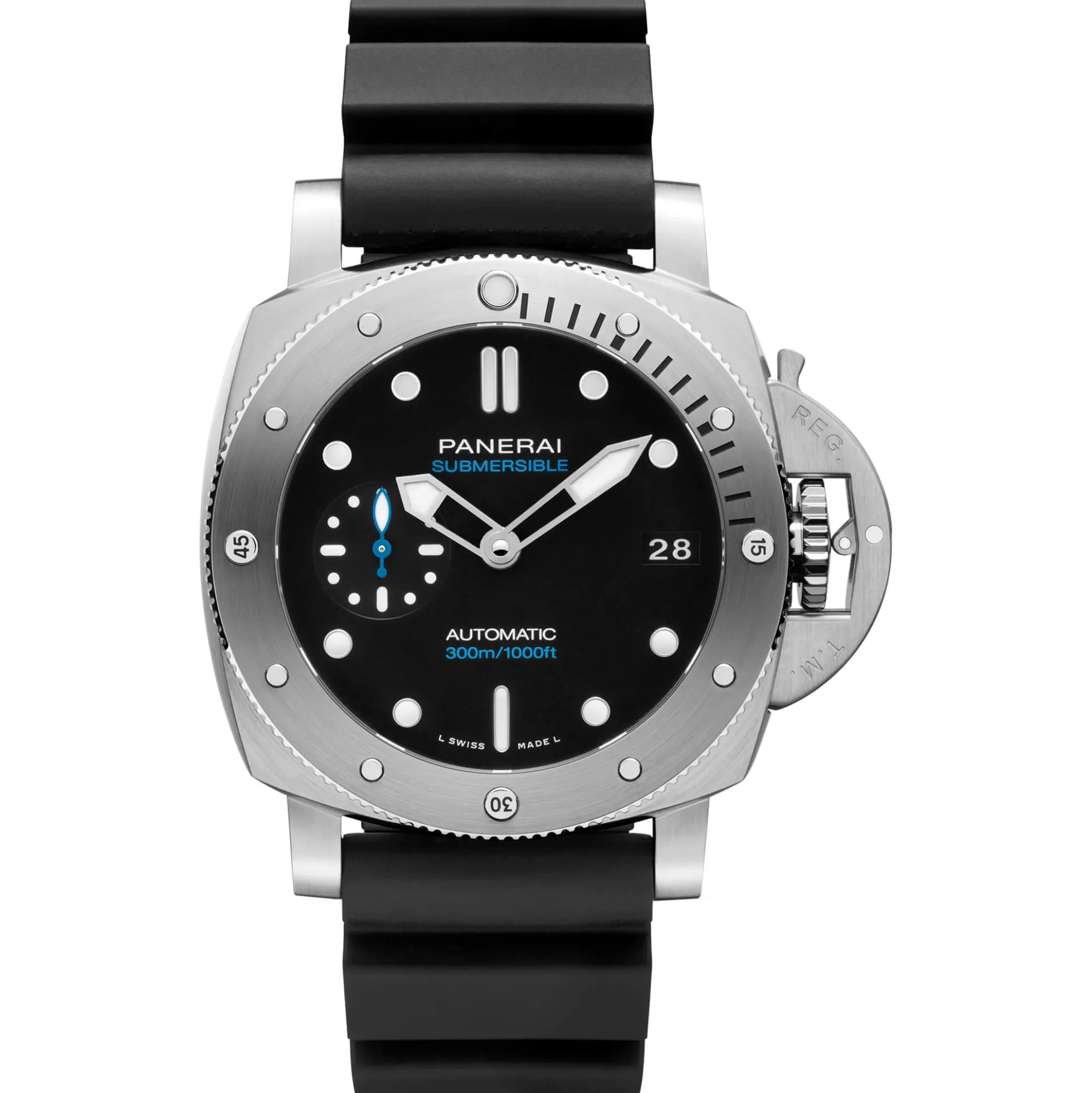 Panerai Submersible Watch Black Dial Black Caoutchouc Strap, 42mm