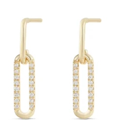 Paperclip Drop Diamond Earrings, 14K Yellow Gold