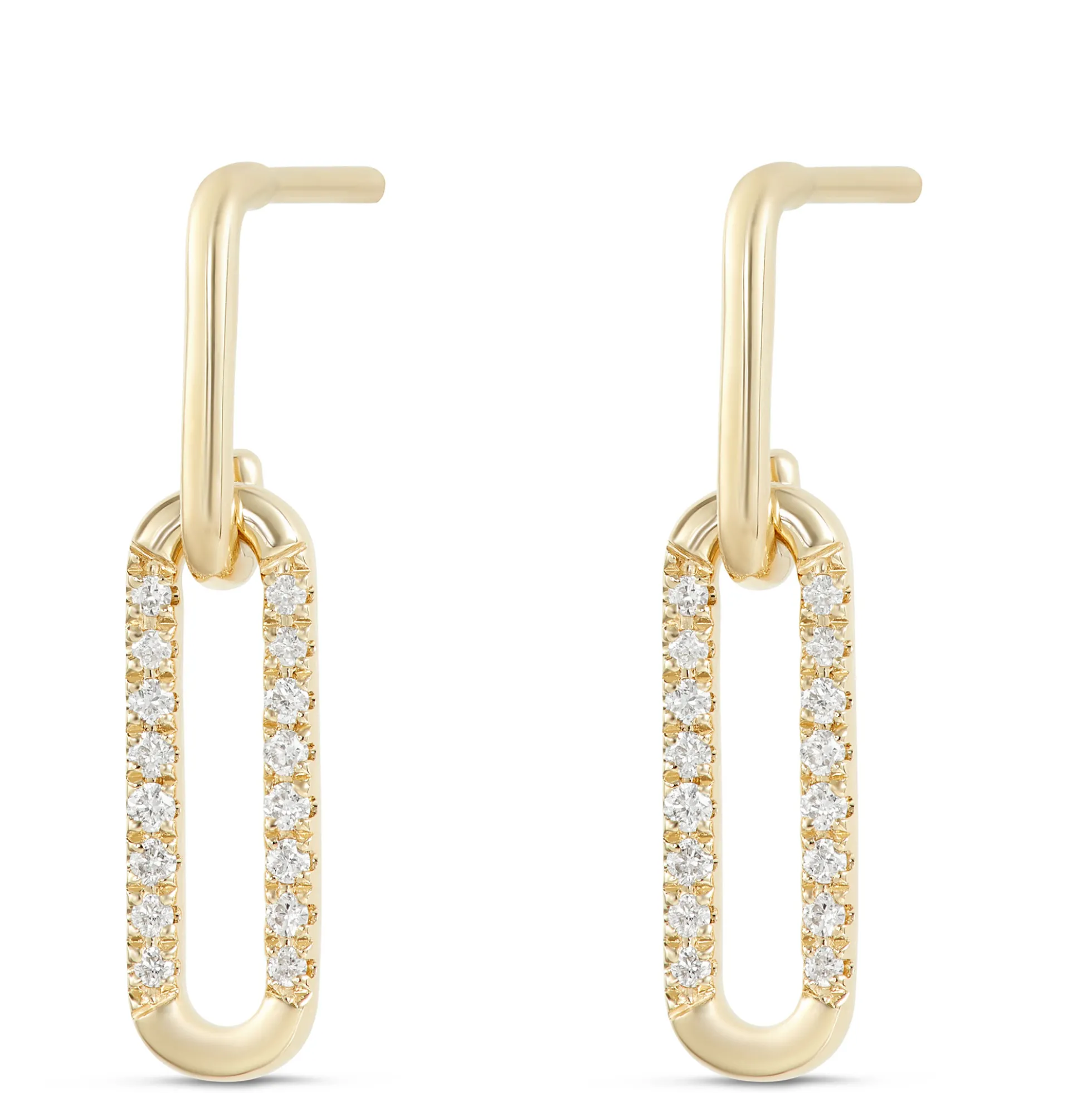 Paperclip Drop Diamond Earrings, 14K Yellow Gold