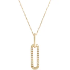 Paperclip Drop Diamond Necklace, 14K Yellow Gold
