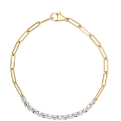 Paperclip Round Ruby and Diamond Bracelet in 14K Yellow Gold