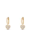 Pave Heart Hoops, 14K Yellow Gold