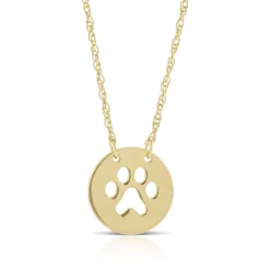 Paw Print Cut Out Mini Disc Necklace 14K