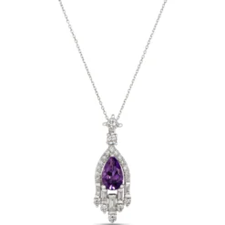 Pear Amethyst and Diamond Pendant, 14K White Gold