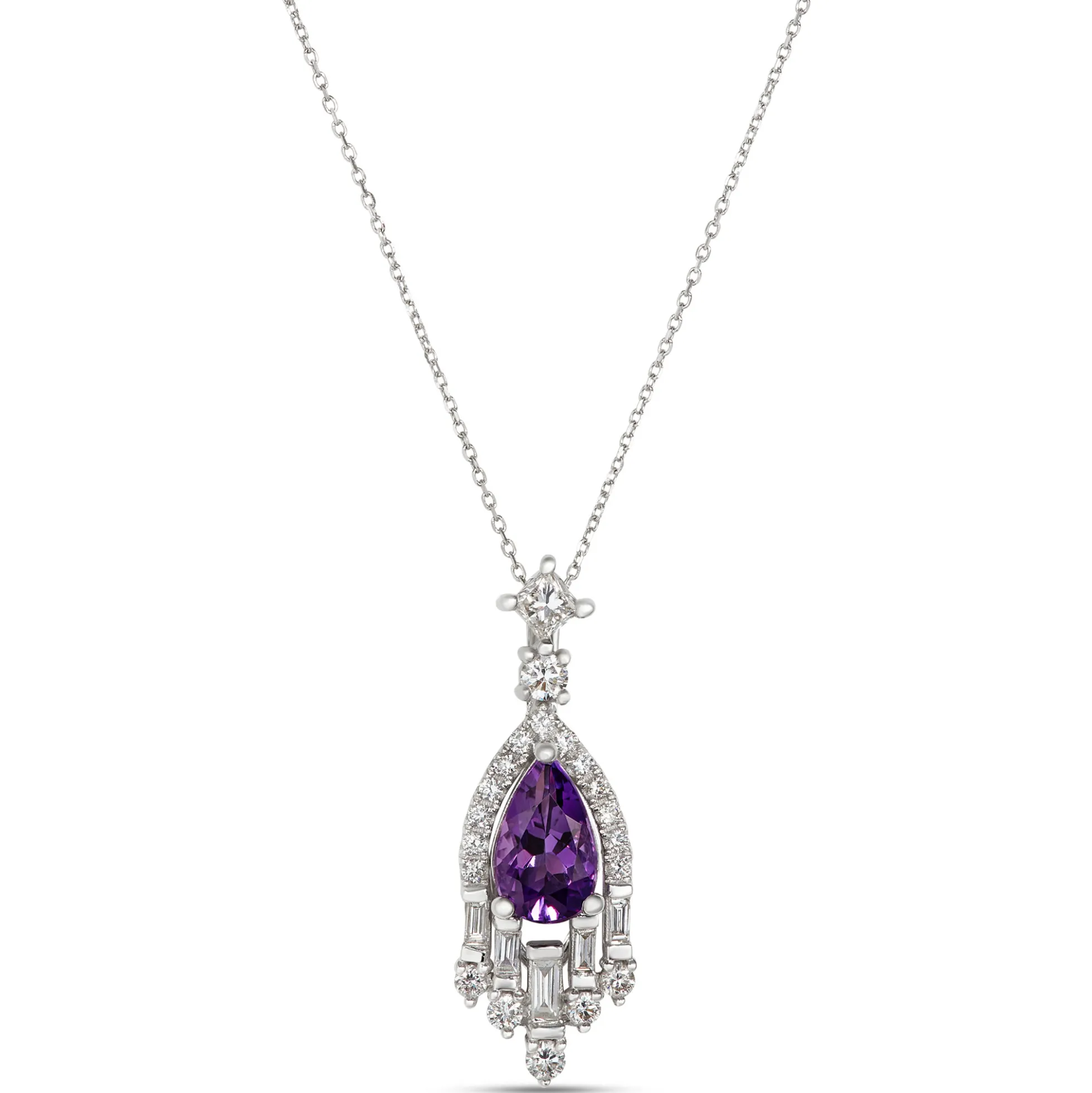 Pear Amethyst and Diamond Pendant, 14K White Gold